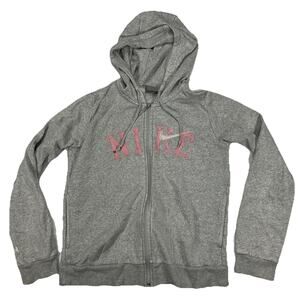 Nike Women’s Gray Full-Zip Hoodie Size Medium Pink Logo Sweatshirt Fleece Jacket
